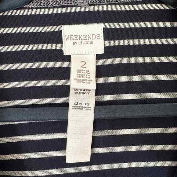 Weekends by Chico's Open Front Cardigan Gray Blue Inside Stripes Women's L - Picture 4 of 8